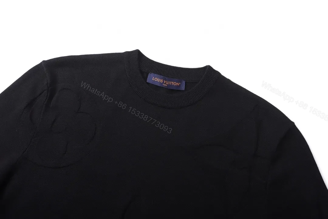 View 7 of Textured Black Knit with Monogram Motif – Luxury Everyday Sweater