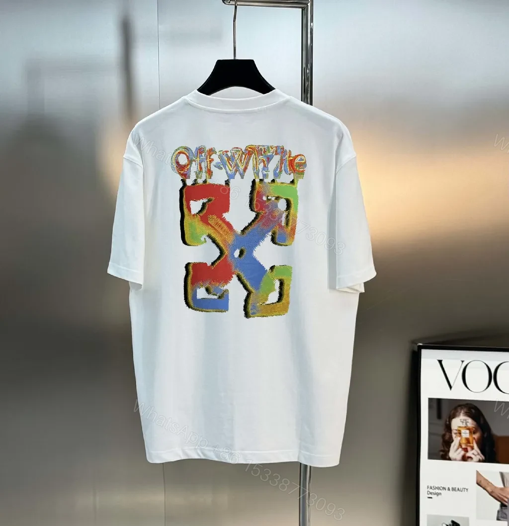 Multicolor Off-White Logo Graphic Oversized Tee, Premium Cotton — view 1