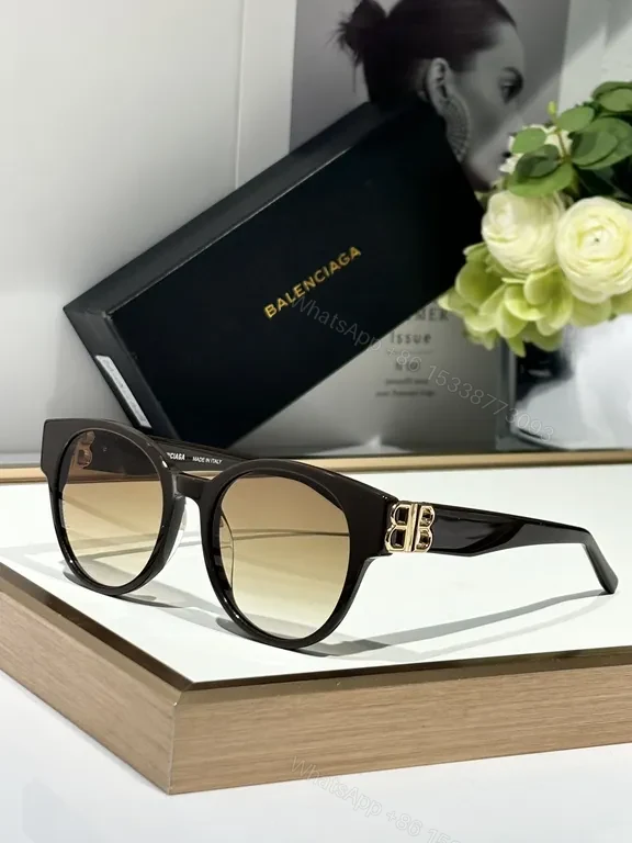 View 4 of Blue Acetate Round Sunglasses with Gold Hardware, Polarized