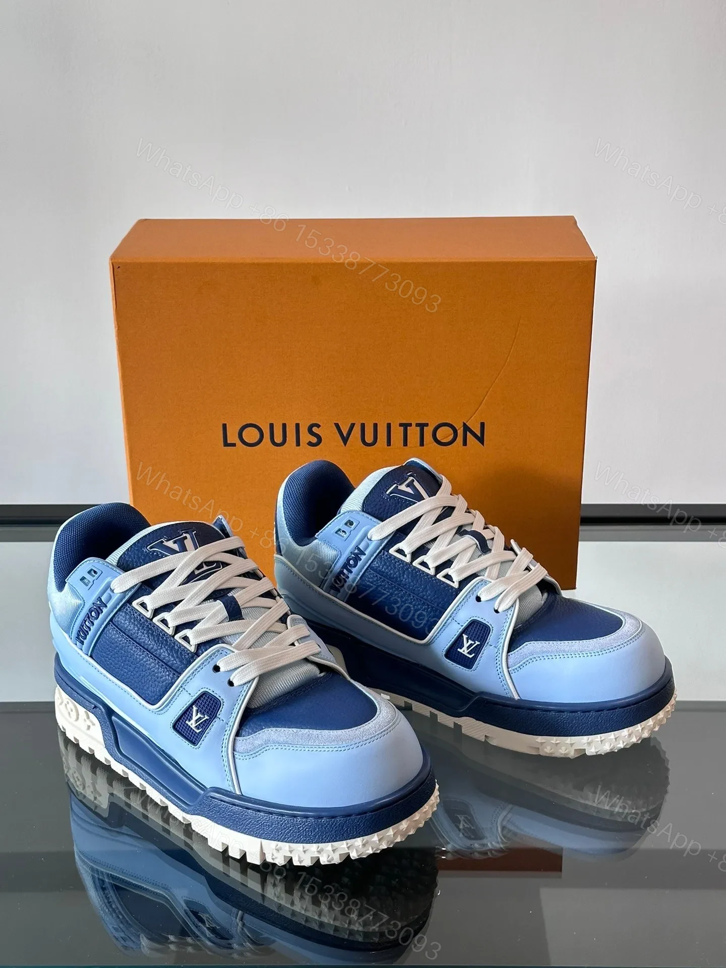 View 5 of LV Men Light Blue Leather Sneakers