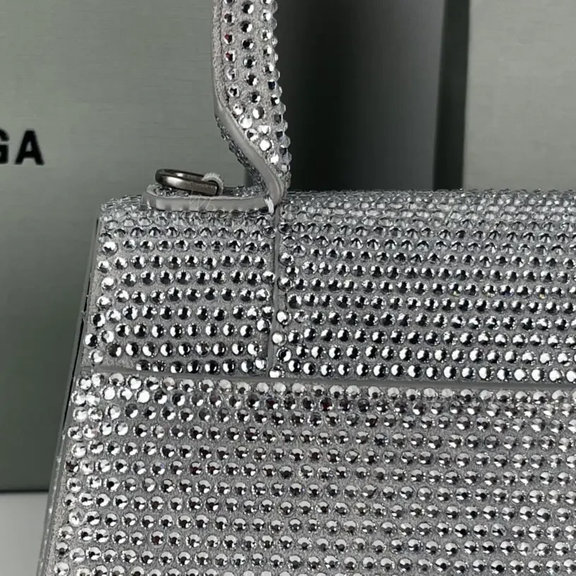 View 9 of 高仿Balenciaga*Hourglass系列沙漏包滿鑽銀色S