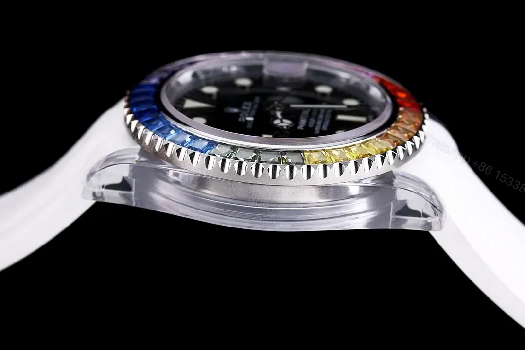 View 6 of Rolex Submariner Date Phantom Blue Rainbow replica 40MM White Rubber Strap Edition RG-SUB-PHANTOM-BLUE-RAINBOW-WHITE-RUBBER-40