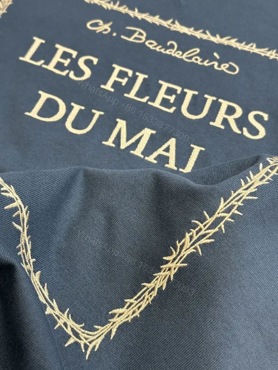 View 4 of Blue Cotton Tee: Framed Script Detail, Oversized Luxury Streetwear