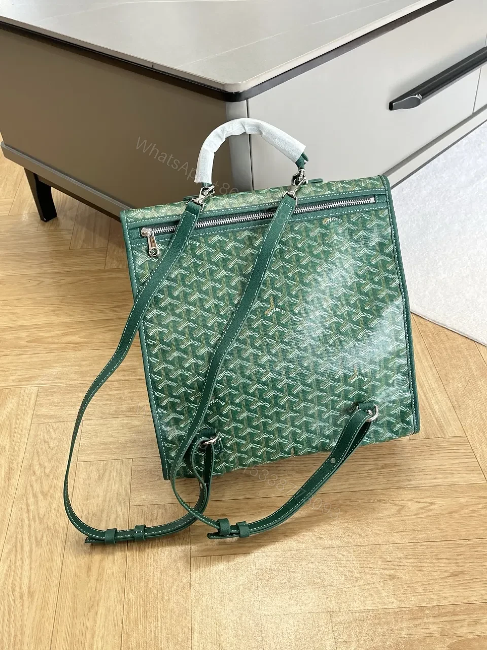 View 2 of Green Monogram Structured Satchel: Premium Everyday Carrier