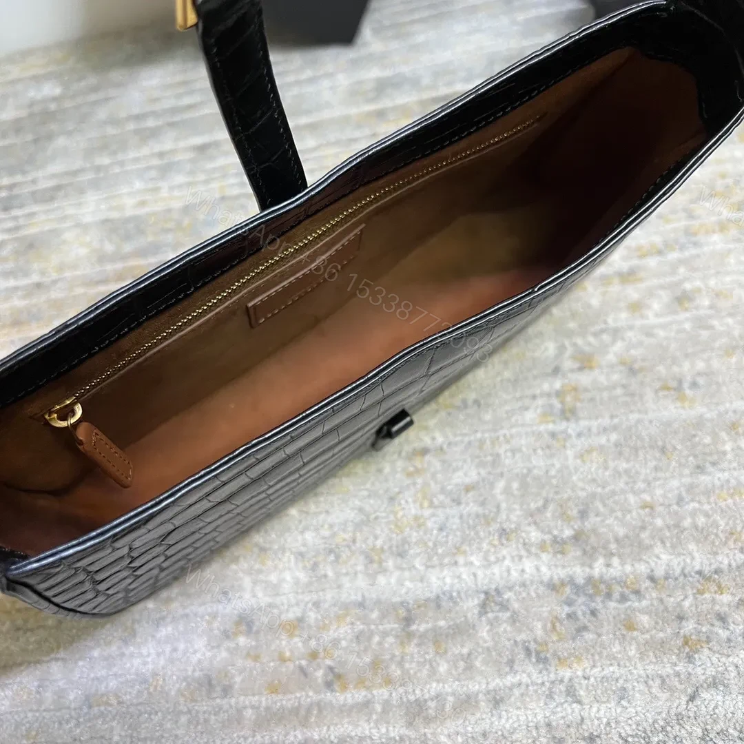 View 4 of SAINT LAURENT Le 5 À 7 Green Crocodile-effect Leather Shoulder Bag In Black