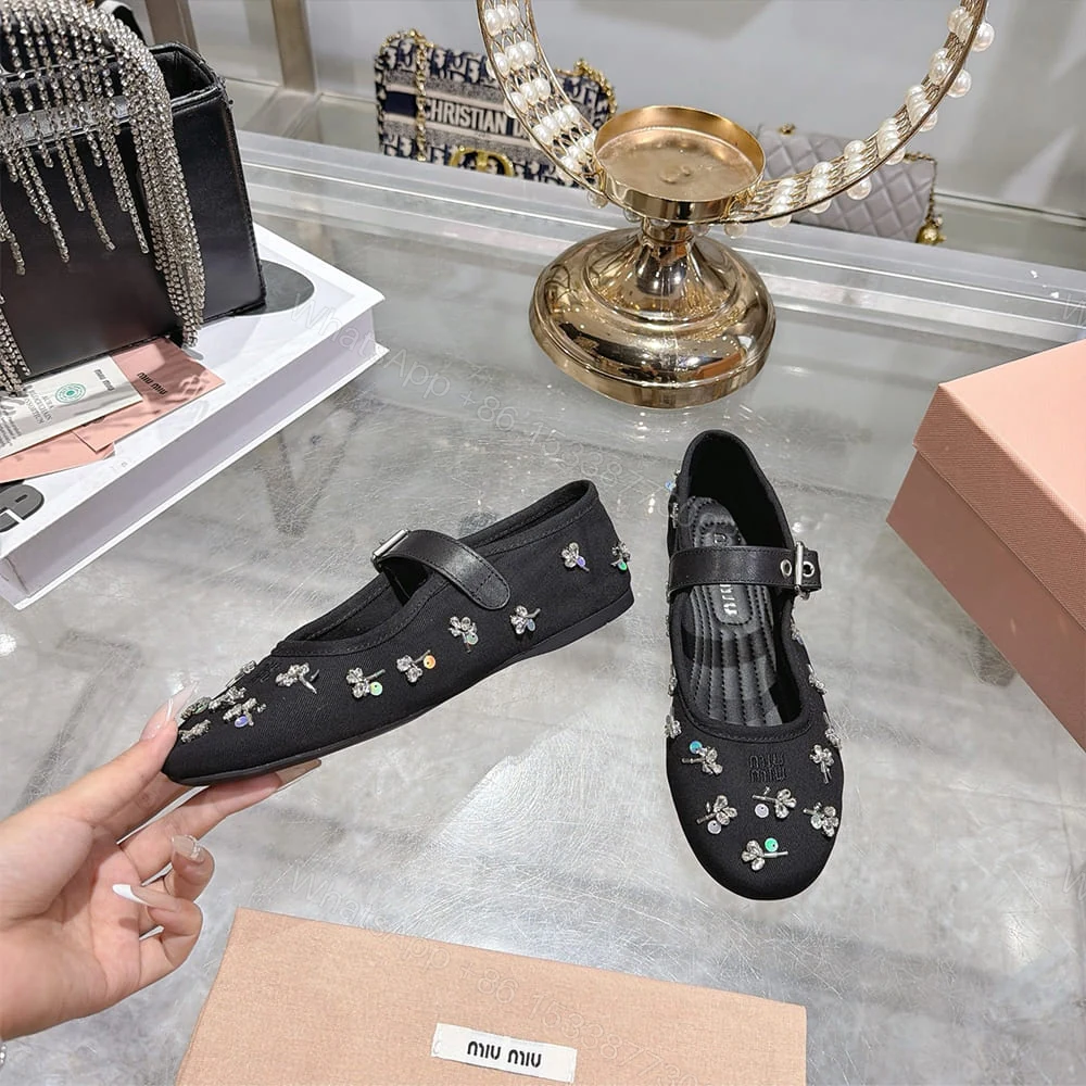 View 5 of MIUMIU Embroidered drill ballerinas 485136