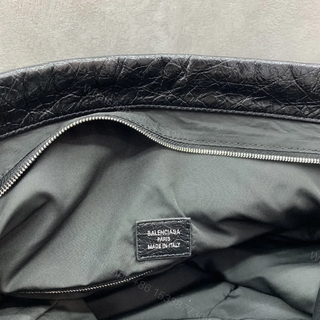 View 7 of Dark Metallic Black Leather Tote: Everyday Luxe Carry