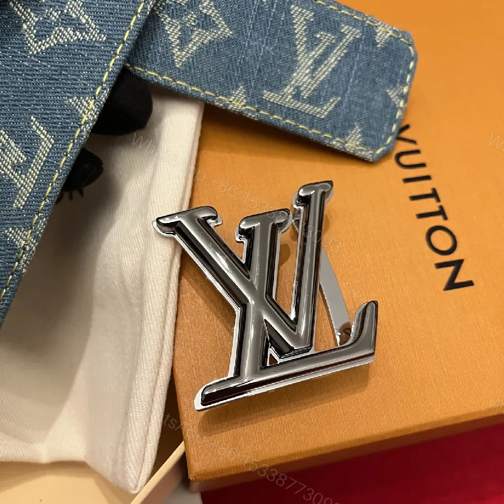 View 9 of Denim Monogram Belt with Silver Buckle - Modern Luxury Signature