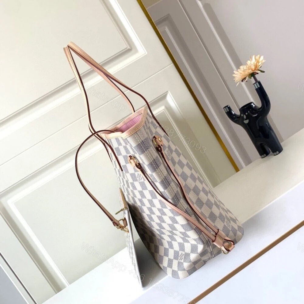 View 4 of Louis Vuitton Neverfull MM Damier Azur Pink 31Cm N41605