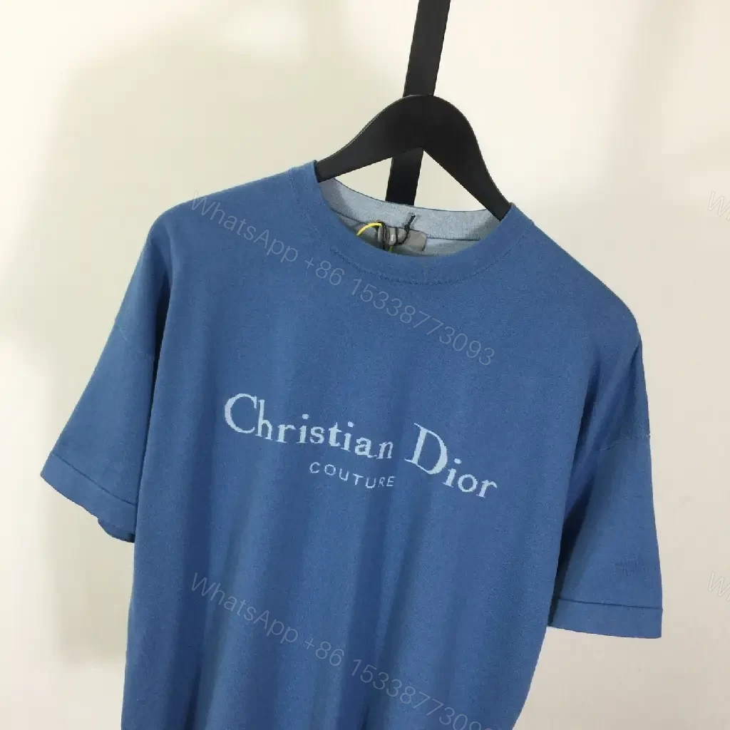 View 7 of Blue Cotton Blend Oversized Tee — Subtle Dior Logo, Luxe Streetwear