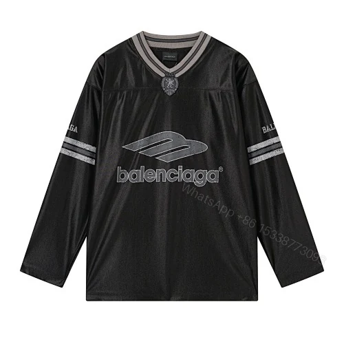 View 11 of Balenciaga Clothes 3B Silhouette Ribbed V-Neck Printed Long-Sleeve T-Shirt Black/Blue/Gray