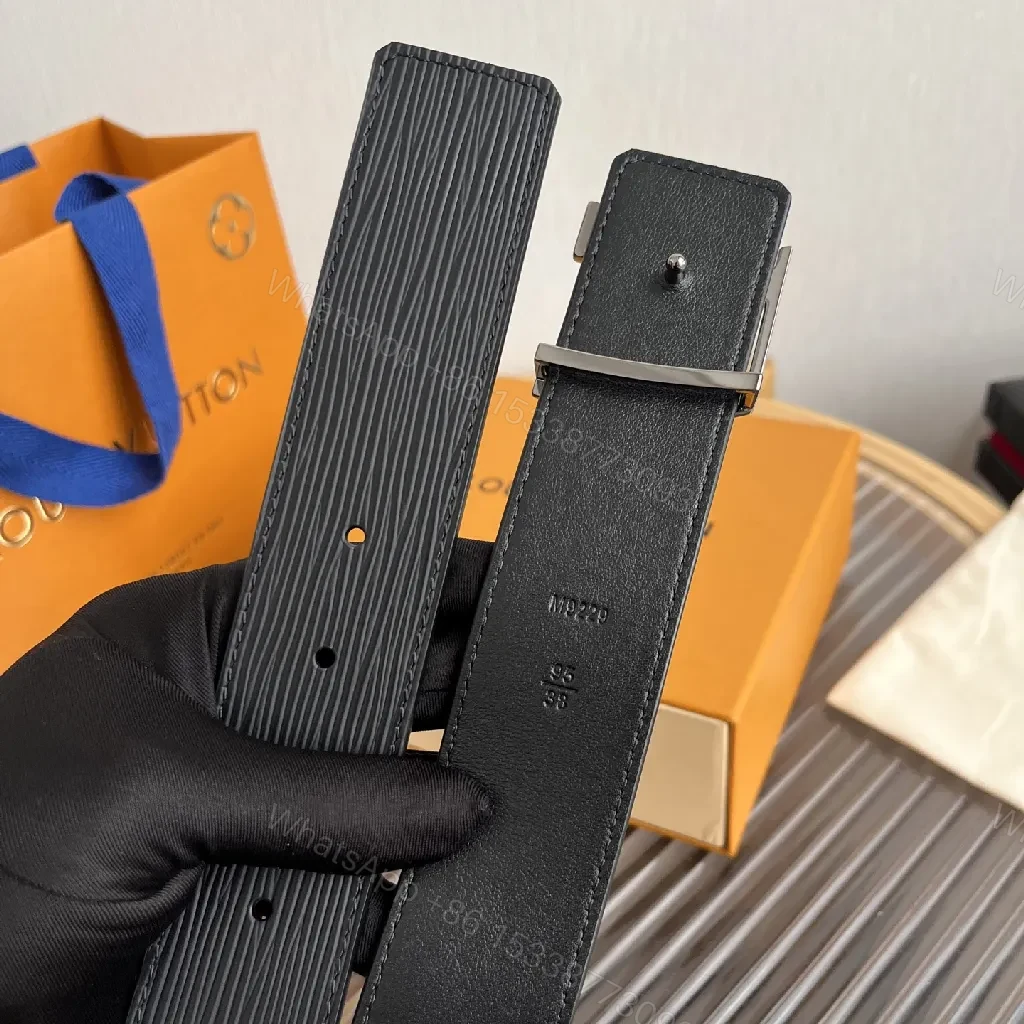 View 3 of Textured Leather Belt: Luxe Metal Buckle, Unisex Style