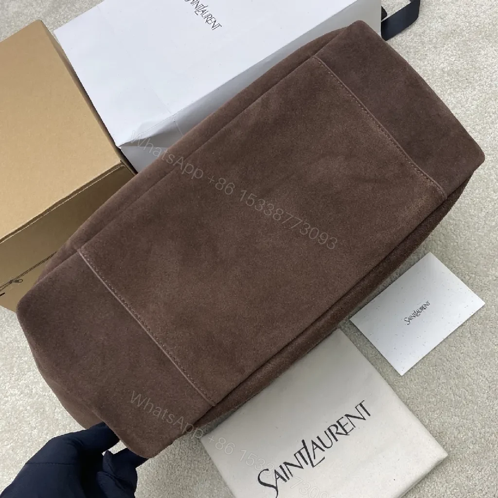 View 3 of Chocolate Suede Tote – Luxe Everyday Carry with Gold Charm