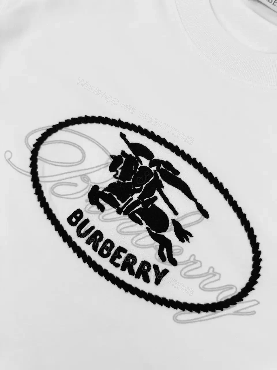 View 10 of White Cotton Crew Neck T-Shirt with Burberry Logo Graphic