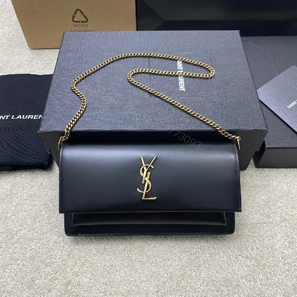 View 7 of Chic Black Leather Shoulder Clutch with Gold Logo