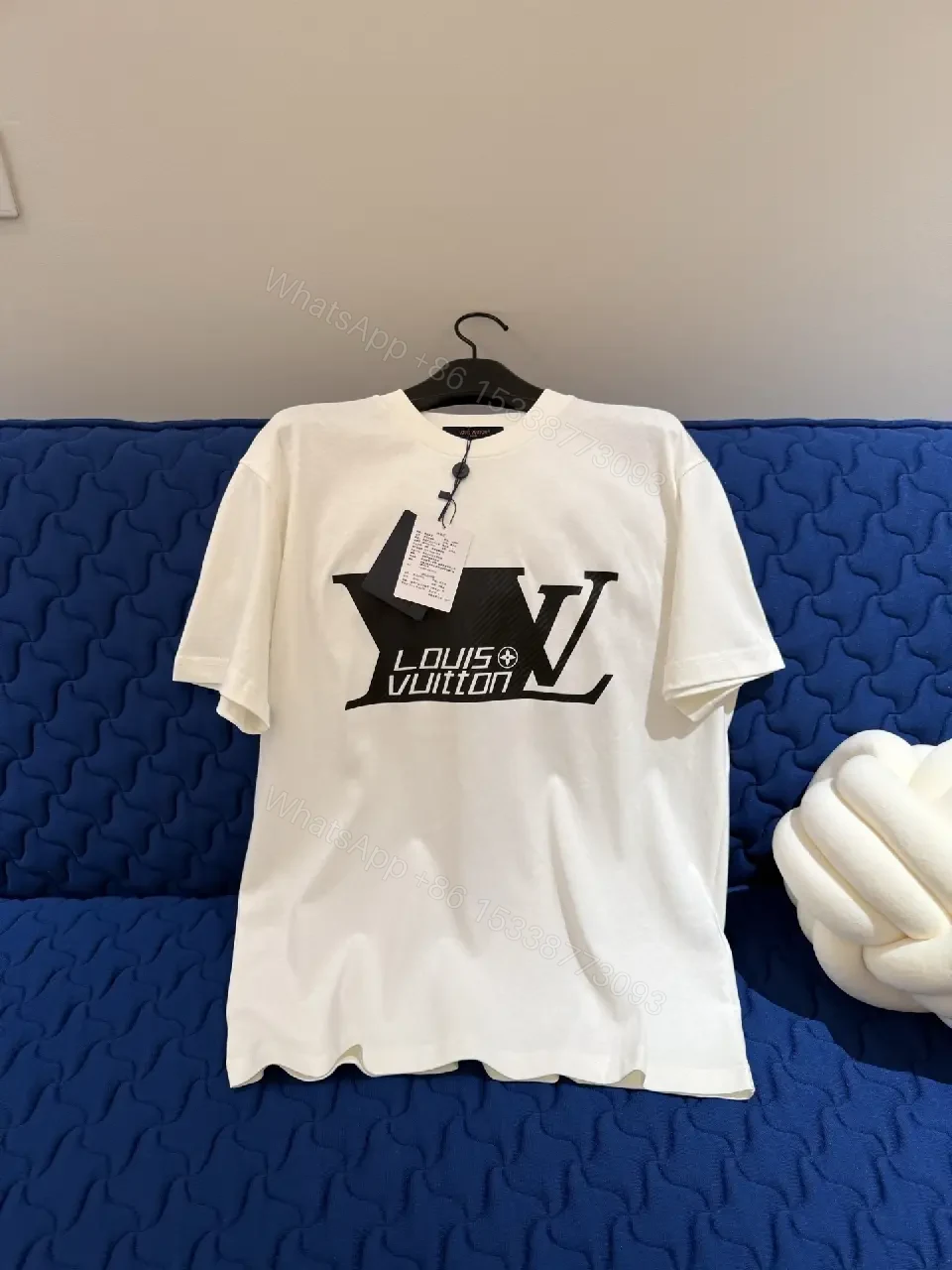 View 5 of White Cotton Tee with Bold Designer Logo Graphic Accent Shirt