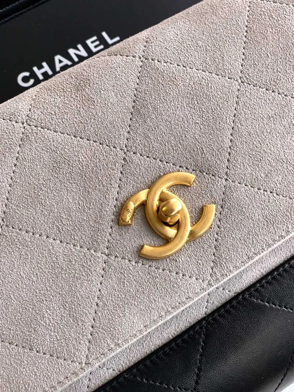 View 2 of Two-Tone Quilted Flap Bag: Gold Hardware Luxury Handbag