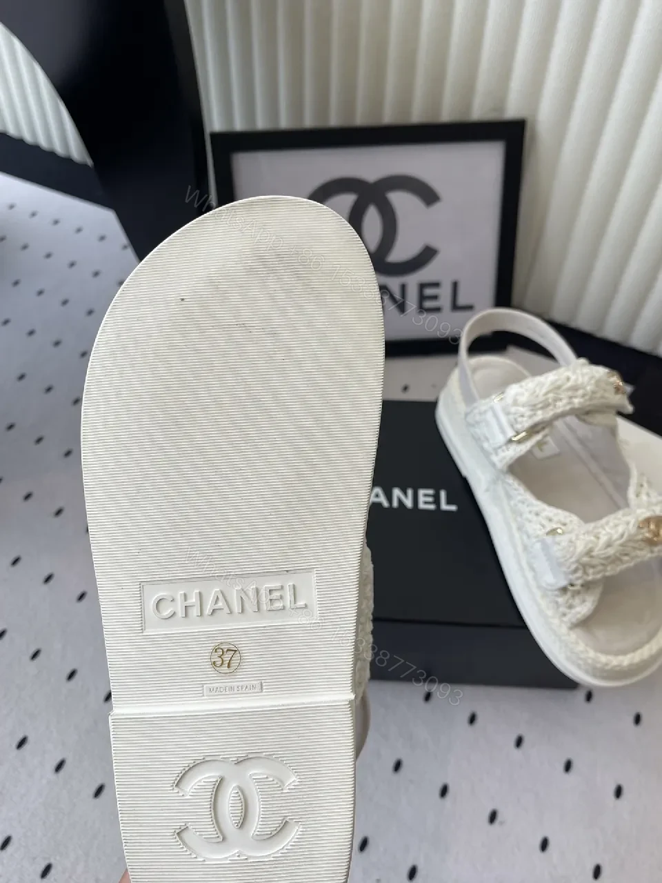 View 9 of Knit Sandals with Gold Logo Hardware – Elevated Luxury Footwear