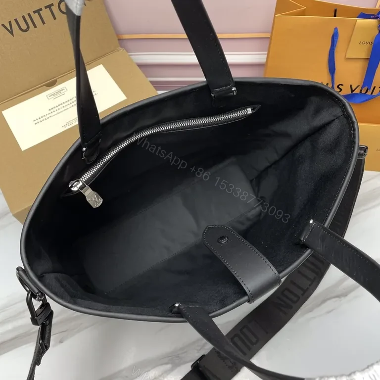 View 9 of Black Monogram Tote: Coated Canvas Luxury, All-Day Comfort Tote