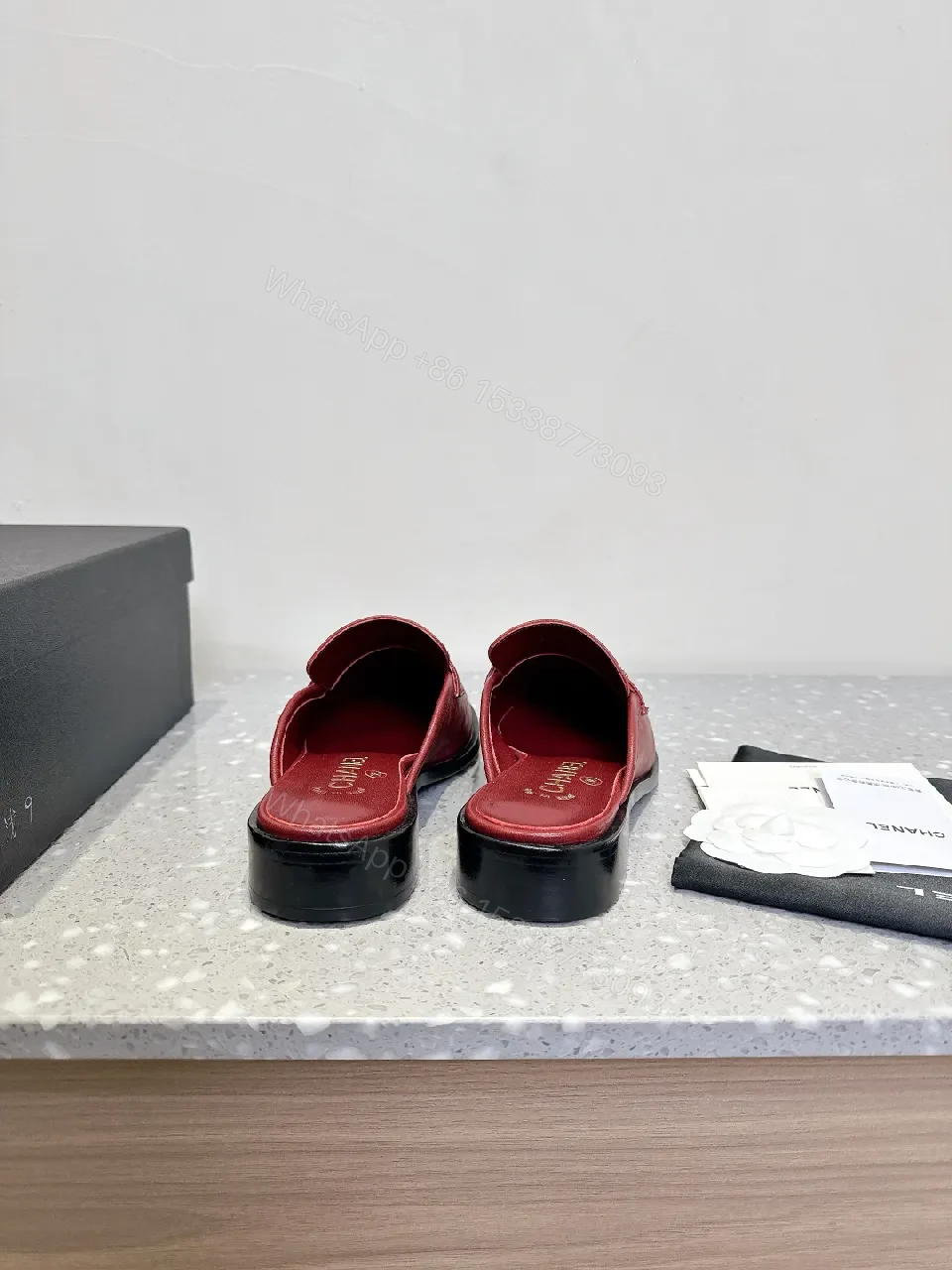 View 3 of Red Leather Slip-Ons with Designer Strap, Vintage Chic Style