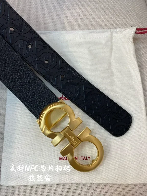 View 6 of Gancini Gold Buckle Belt â€“ Black Calfskin, 3cm, Ferragamo
