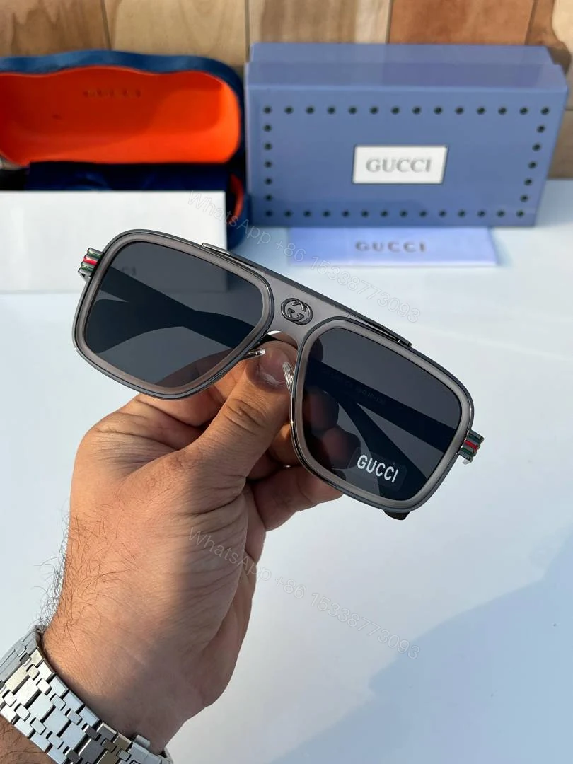 View 3 of First Copy Gucci Aviator Sunglasses Black Frame Grey Lens