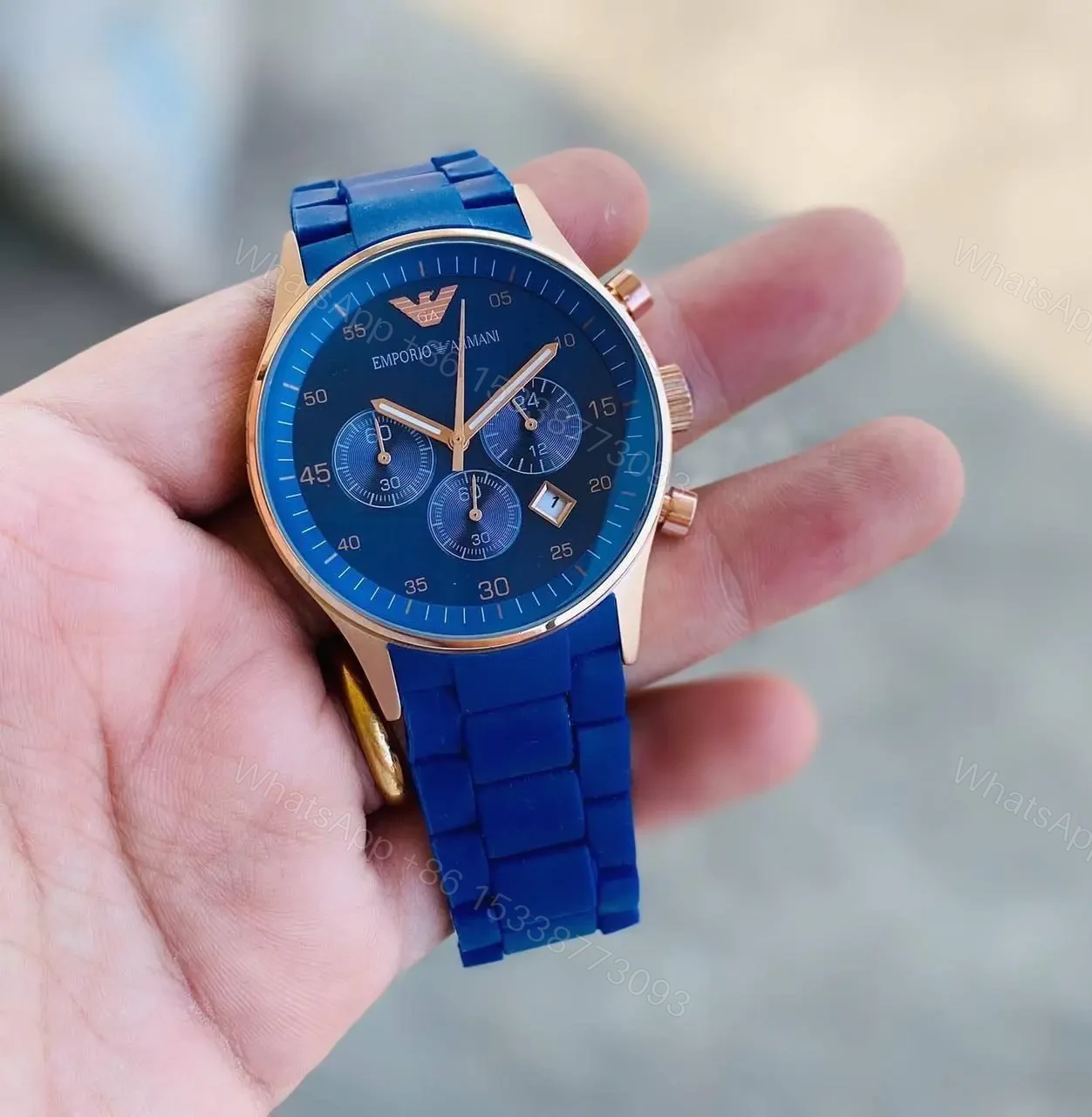 View 3 of Emporio Armani Blue Silicone