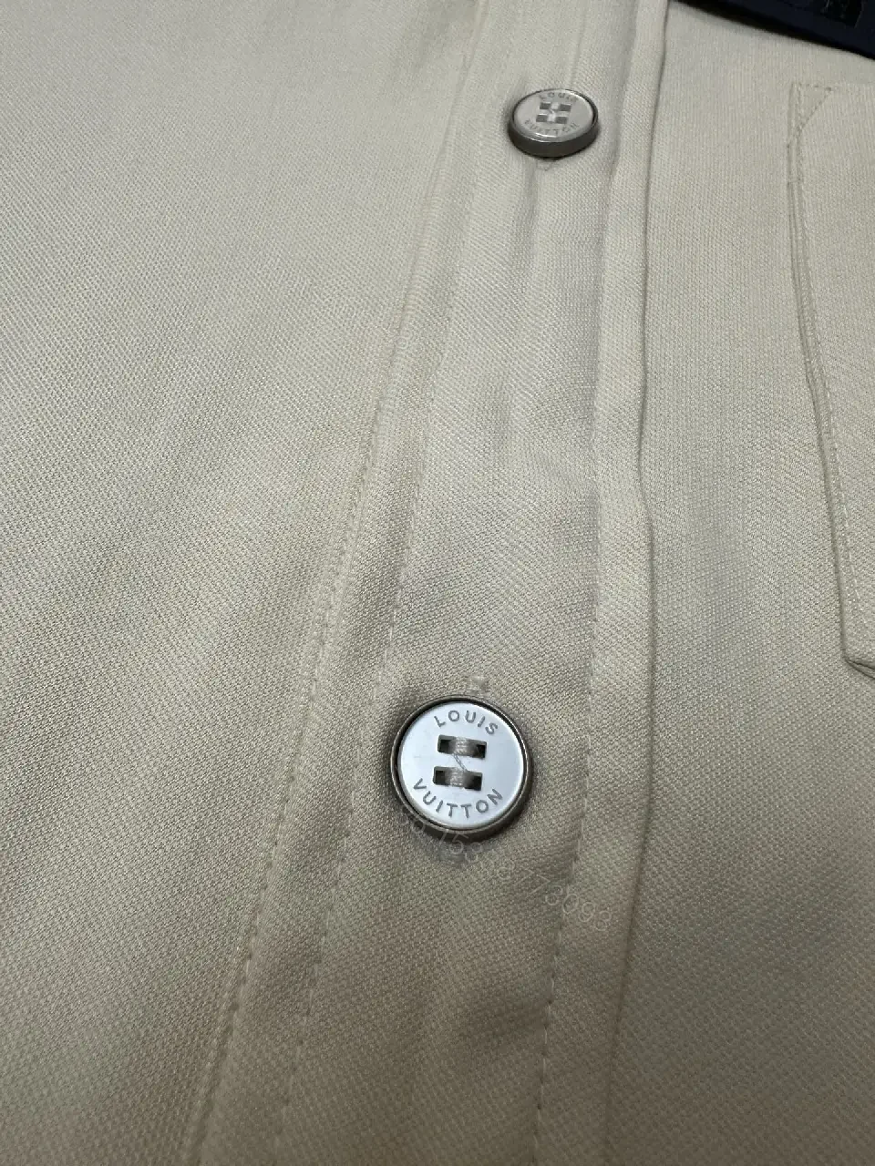 View 11 of White Cotton Polo Shirt with Black Accent Louis Vuitton Style Key Feature Pocket Short Sleeve Shirt