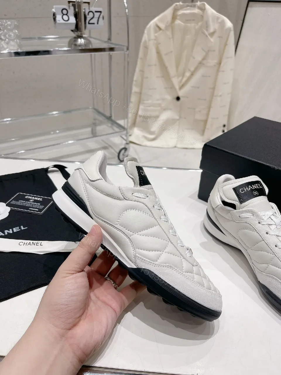 View 9 of Quilted White High-Top Sneakers, Luxe Comfort, Designer-Inspired