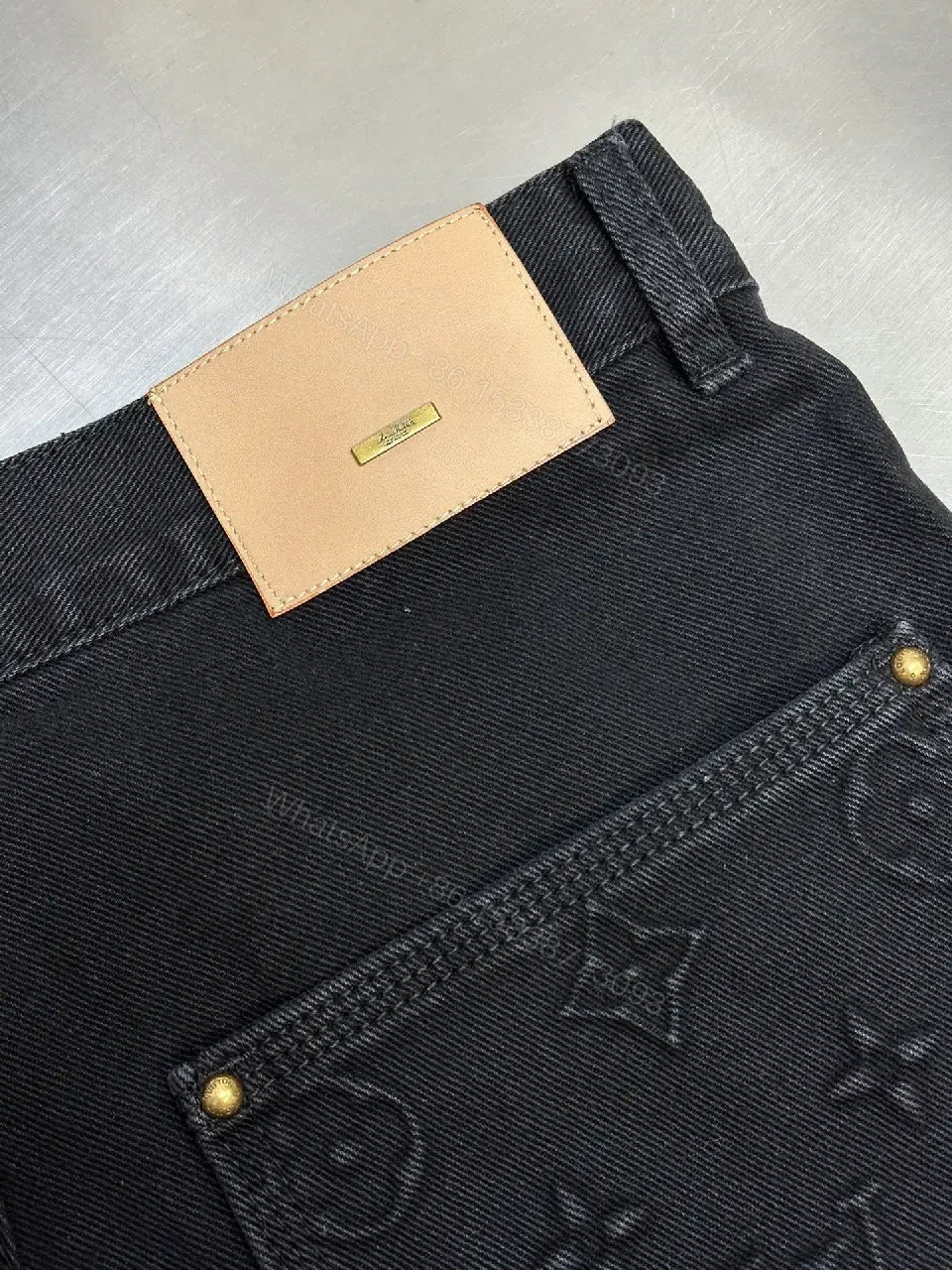 View 3 of Black Denim Louis Vuitton Embossed Bermuda Short