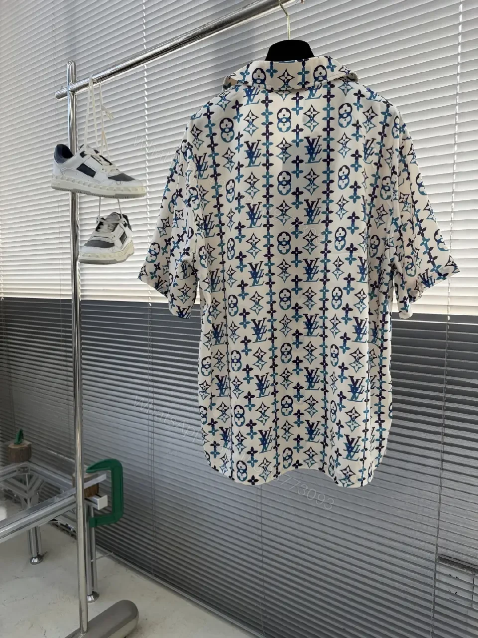 View 8 of Playful Monogram Shirt: Navy/Teal, Short-Sleeve, Camp Collar