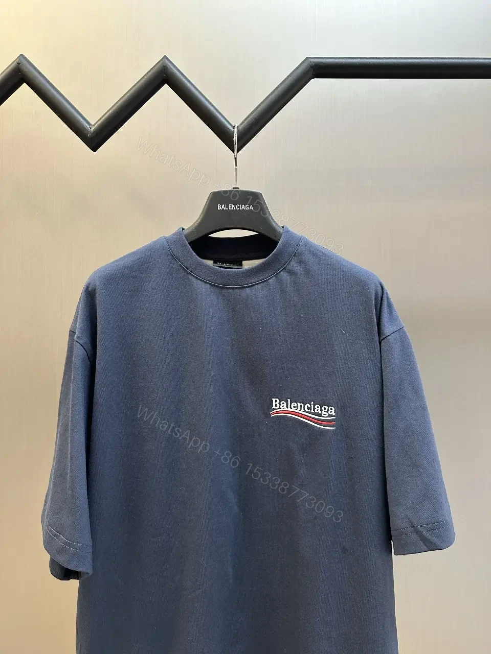 View 5 of Navy Cotton Oversized Tee with Balenciaga Logo Feature