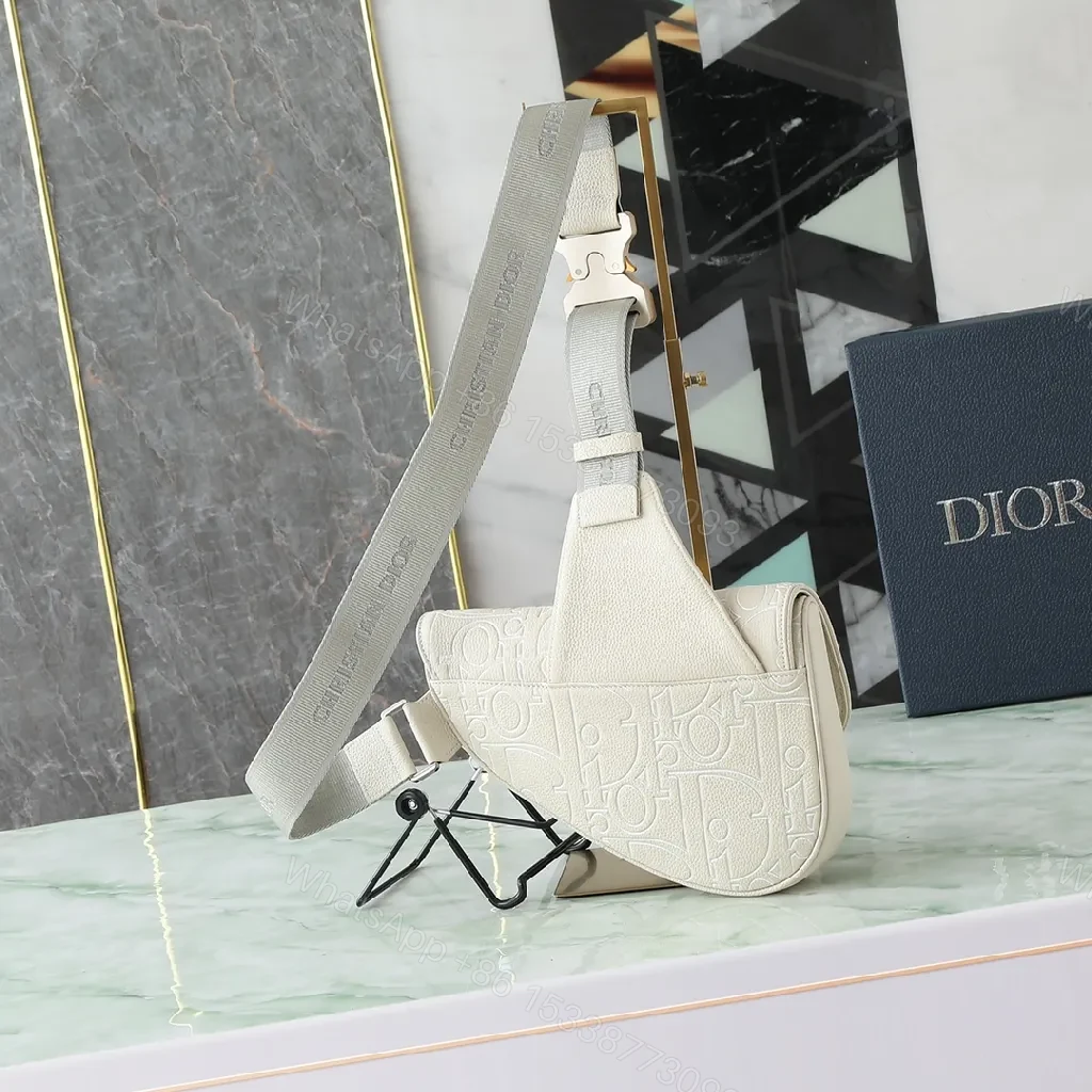 View 5 of Cream Textured Monogram Belt Bag - Minimalist, Versatile, Secure