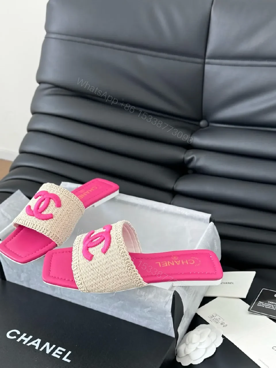View 3 of Vivid Pink-Accent Woven Slide with Cushioned Comfort
