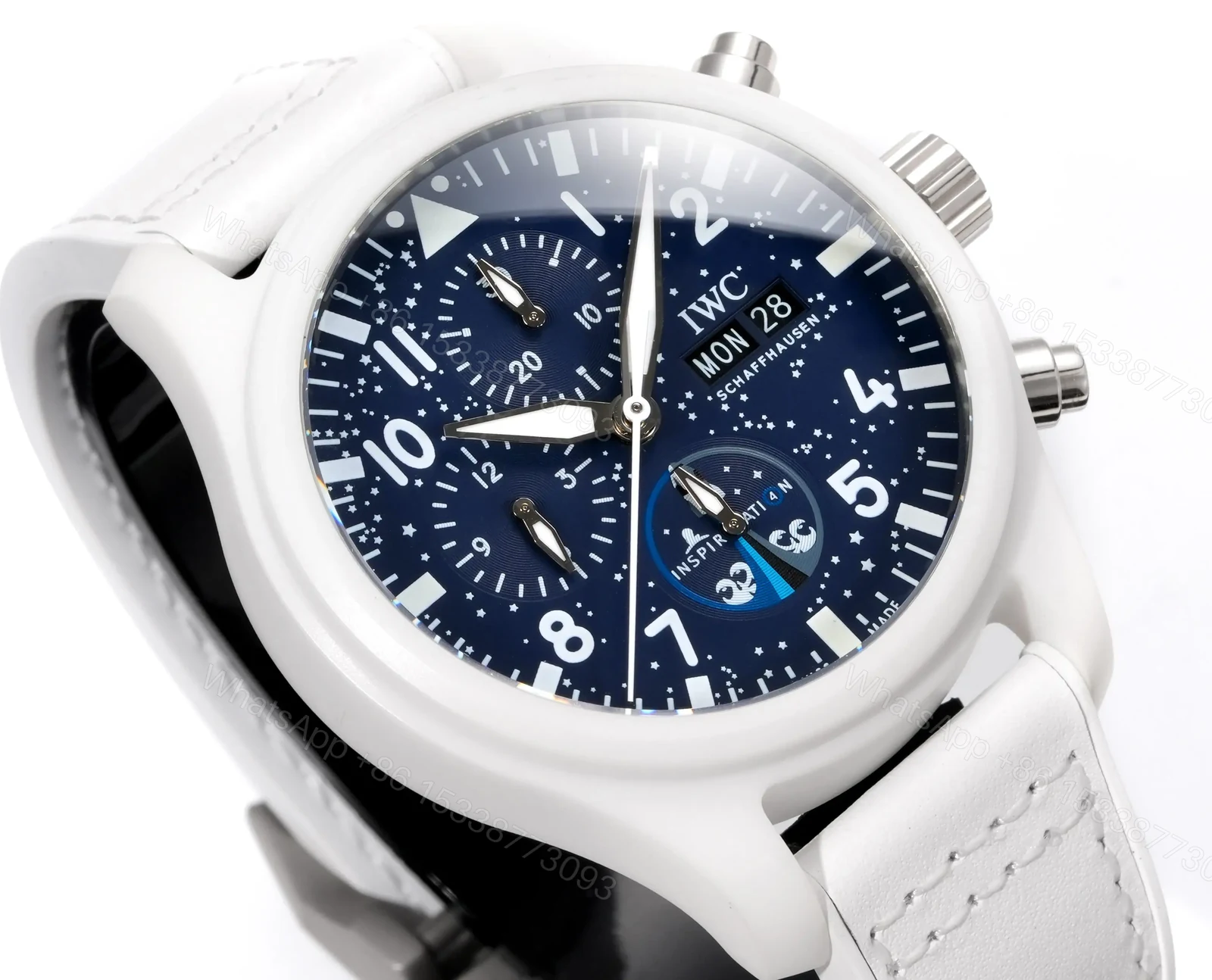 View 4 of IWC White Ceramic Pilot Chronograph Blue Dial White Strap Ultimate 44MM IWC-CER-PIL-CHR-BLU44-WH