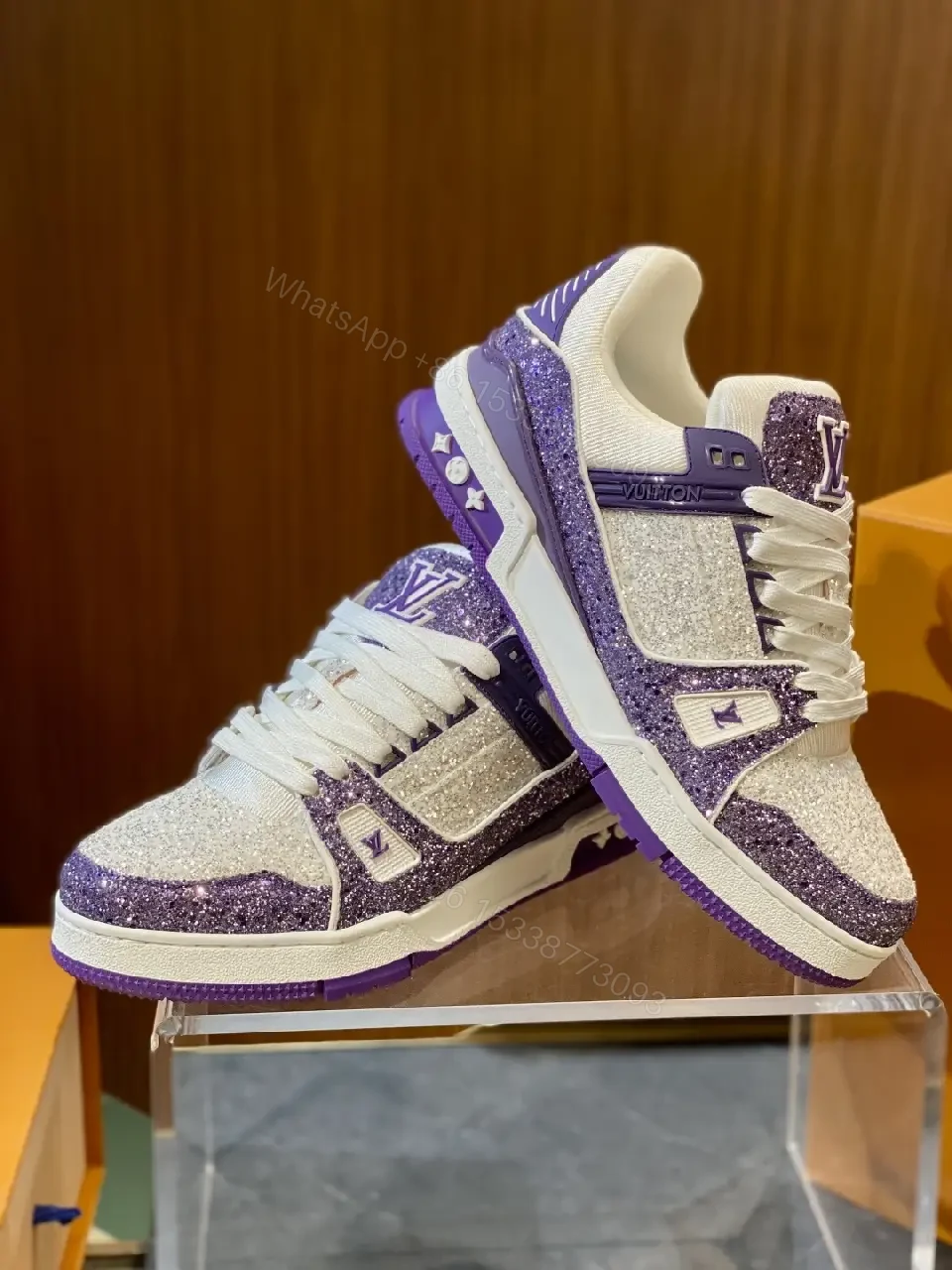 View 6 of Glitter-Accent Leather-Top High-Top Sneakers