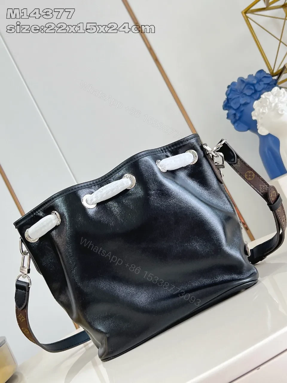 View 3 of Chic Black Leather Messenger Bag with Signature Hardware