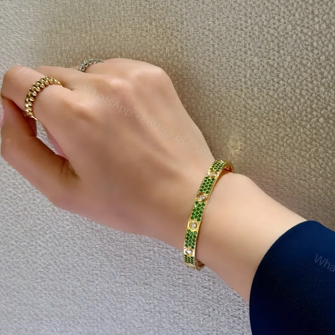 View 5 of New Cartier Love Bracelet with Pink Blue Sapphire Green Tsavorite Diamonds