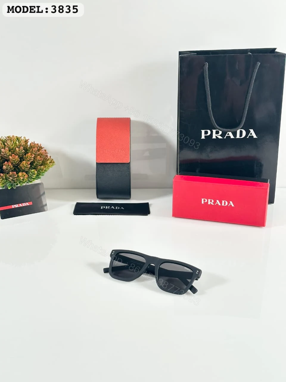 View 2 of Prada 3835 Matte Black Square Sunglasses