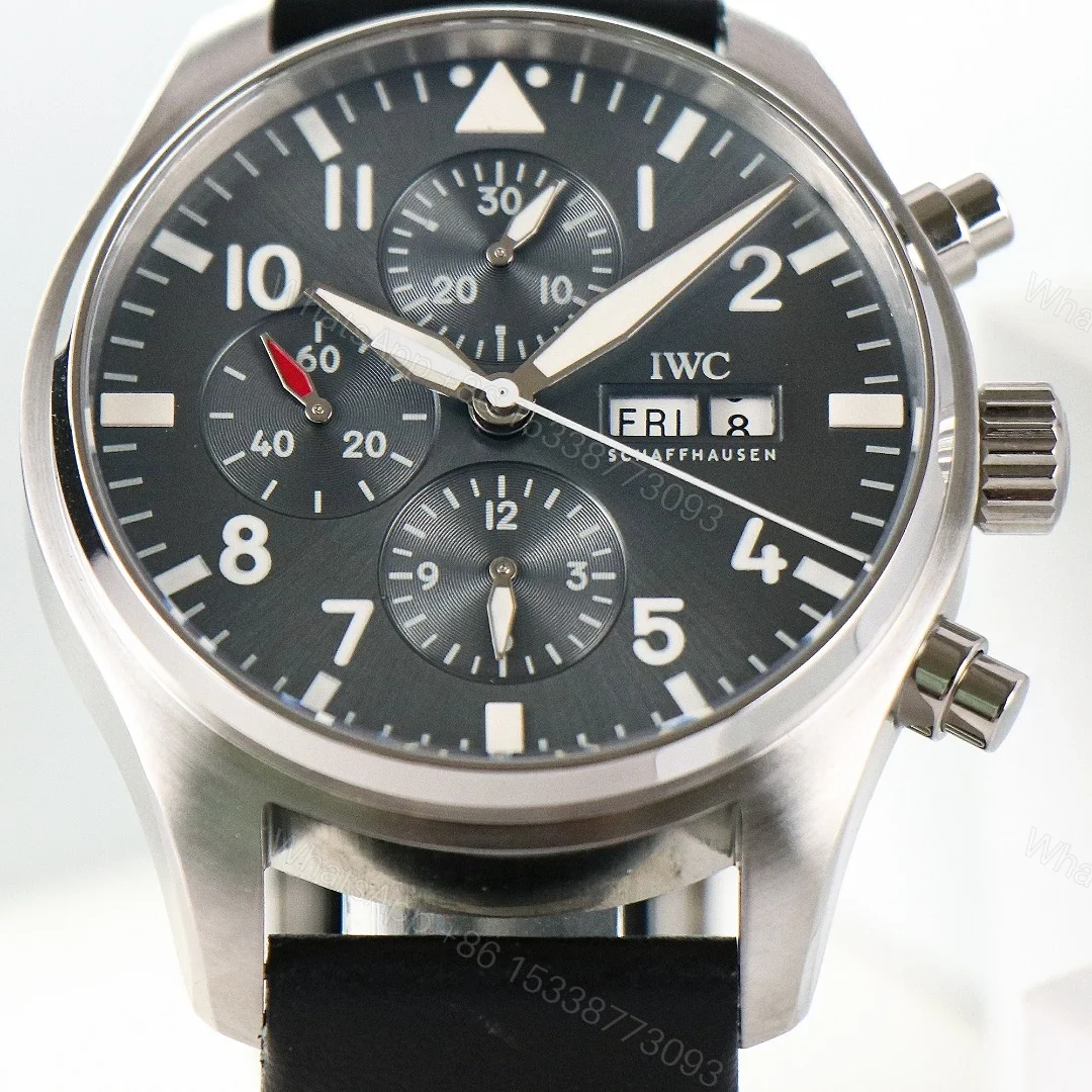 View 6 of IWC Pilot Chronograph Grey Replica 43MM Premium Black Leather Strap Edition IW378003