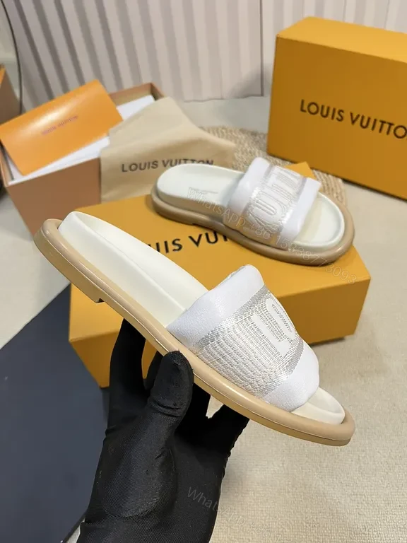 View 6 of Louis Vuitton Luxe Textured Slides with Logo Embellishment