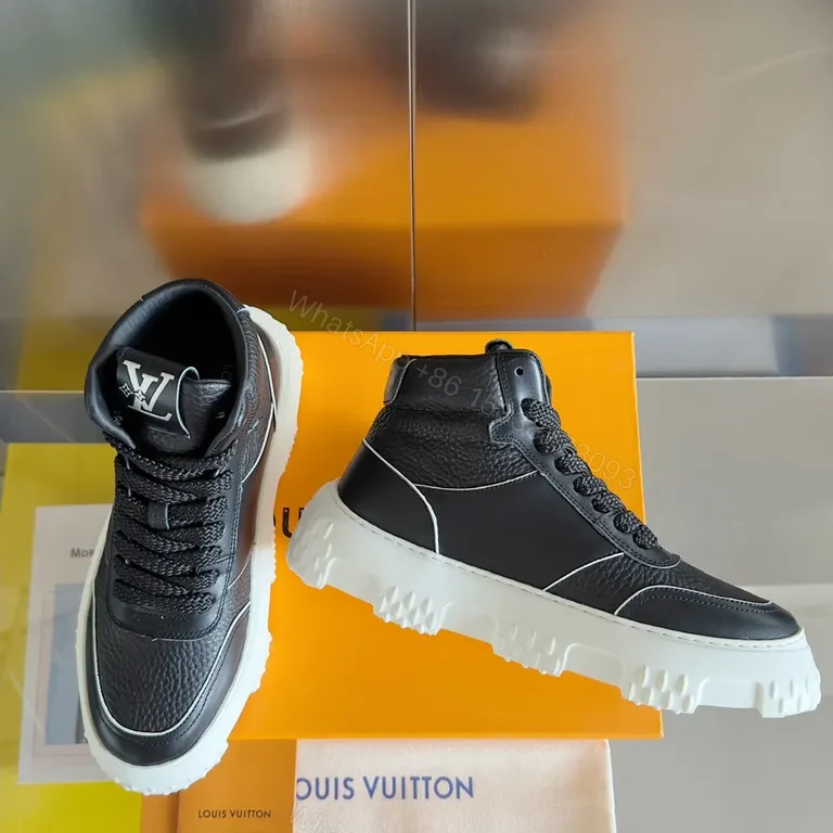 View 7 of Black Leather High-Top Sneakers with LV Detail