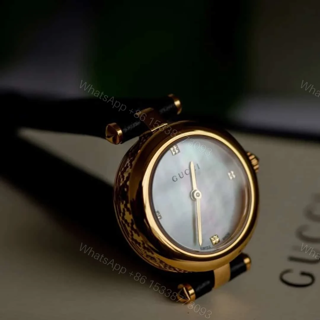View 3 of Gucci Diamantissima Steel Watch With Black Leather Strap 27Mm Ya141505