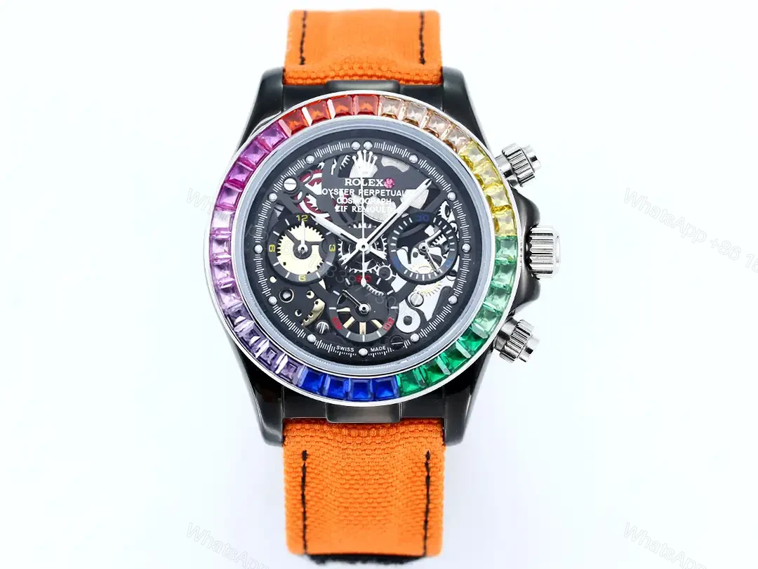 Rolex Daytona Rainbow Skeleton Orange Strap replica 40MM Fabric Strap Edition RLX-DAY-RBW-SKL40-ORG-FAB — view 1