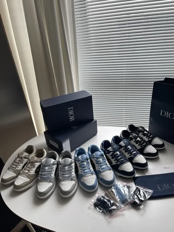View 9 of Bold Contrast Leather Sneakers - Dior-Detail Black & White High-Impact Shoes