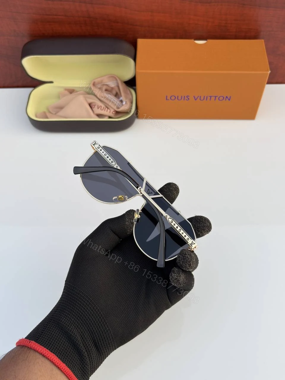 View 3 of First Copy Louis Vuitton Gold Aviator Frame Men’s Sunglasses