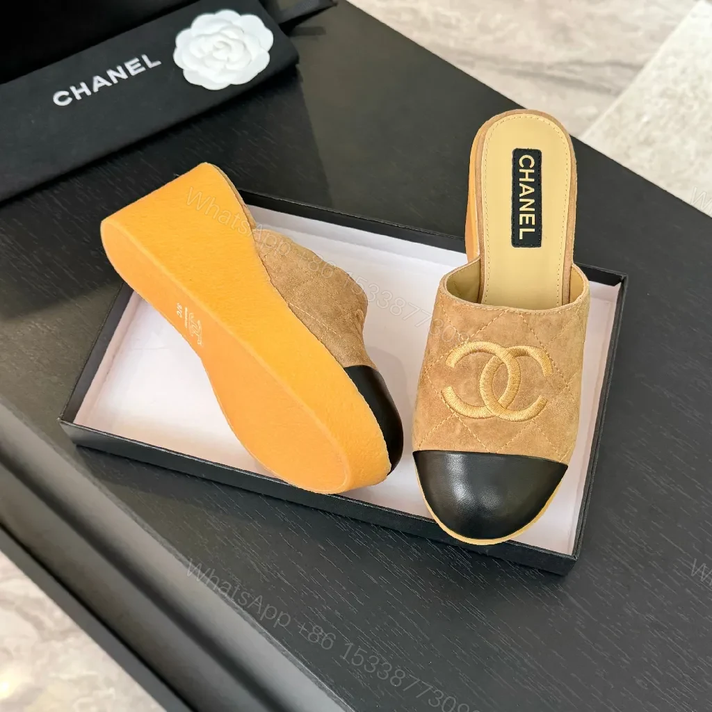 View 6 of Camel Suede Mules with Black Cap Toe—Chic Open-Back Style, Cushioned Comfort