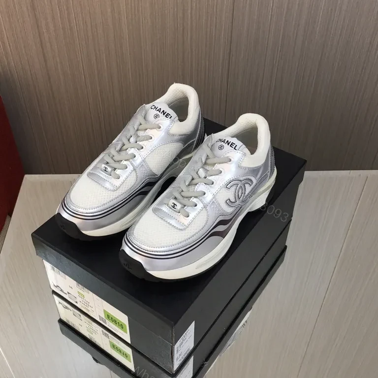 Elegant Silver Chanel-Inspired Metallic Trainers for Everyday Luxury — view 1
