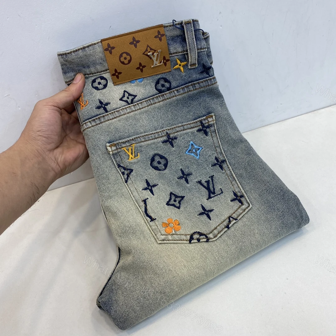 LV 一比一淺色牛仔褲 彩色Monogram 刺繡復古款 — view 1