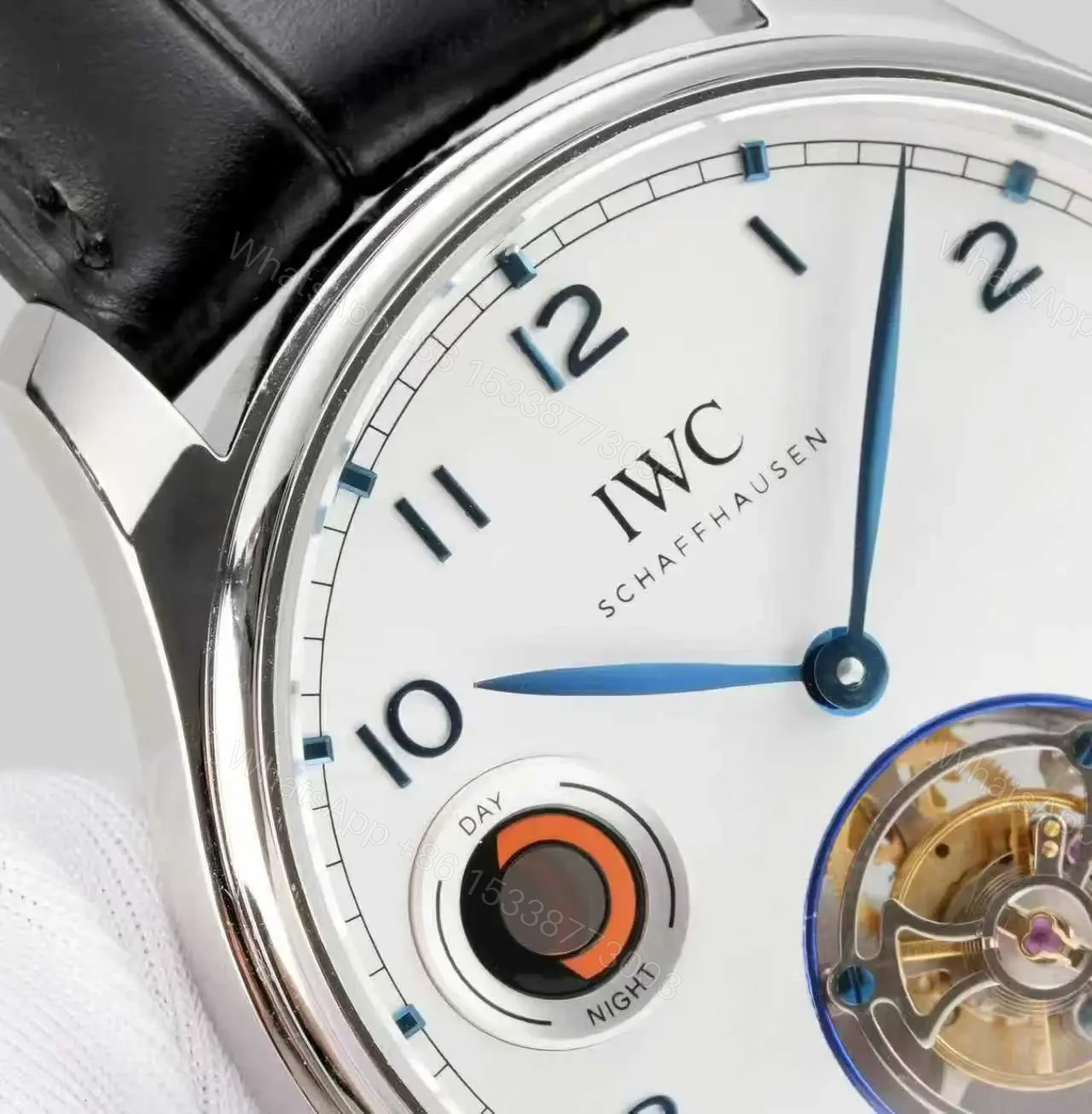 View 4 of IWC White Tourbillon Watch Silver Case Black Leather Strap Ultimate 42MM IWC-TOUR-WHT-SV42